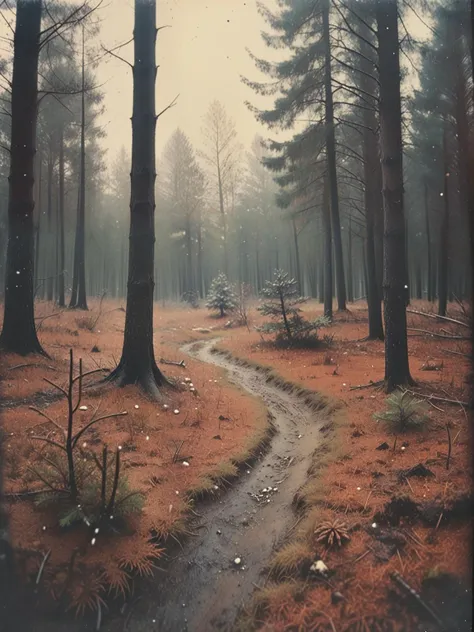 35mm Vintage photo of landscape/scenery ,Later autumn forest,little snow in the ground,small pines around, wide shot, mysterious, fantasy, highly detailed
<lora:Vintage_Street_Photo:0.8>
