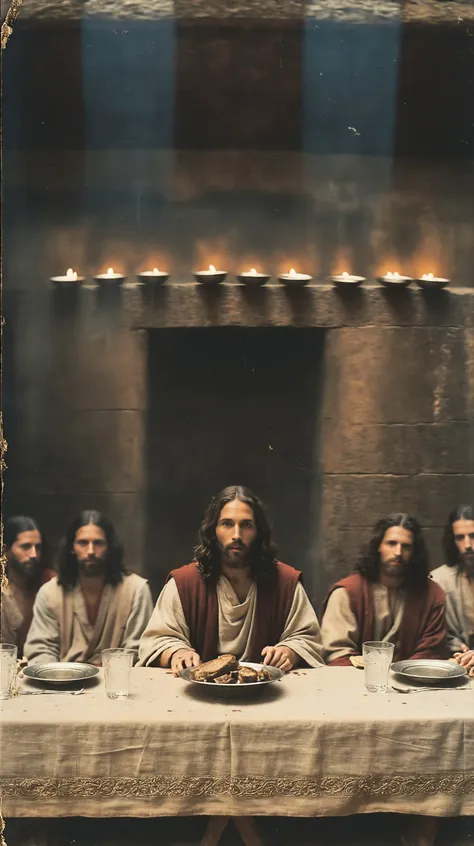 35mm Vintage photo of, jesus at the last supper, <lora:Vintage_Street_Photo:0.85>