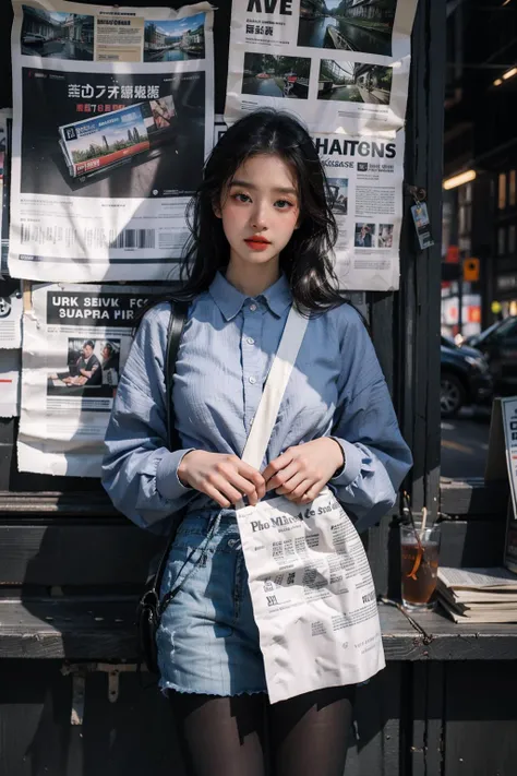 Best quality, masterpiece, ultra high res, raw photo, beautiful and aesthetic,deep shadow, dark theme,(photorealistic:1.4), 1girl, pantyhose, striking perspective, newspaper background
<lora:AI_Misaki:0.8:FACE>
<lora:Newspaper:0.8>