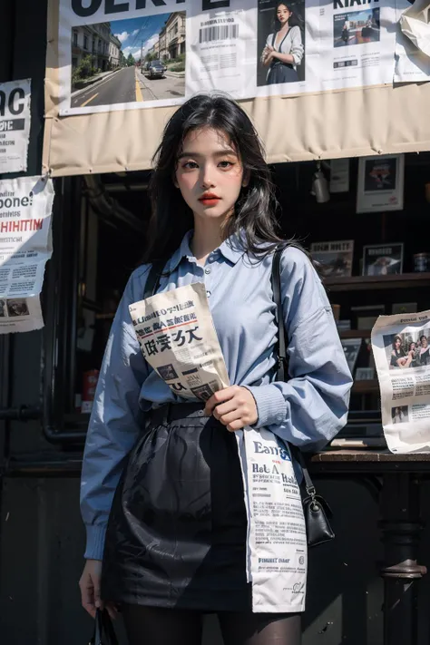 Best quality, masterpiece, ultra high res, raw photo, beautiful and aesthetic,deep shadow, dark theme,(photorealistic:1.4), 1girl, pantyhose, striking perspective, newspaper background
<lora:AI_Misaki:0.8:FACE>
<lora:Newspaper:0.8>