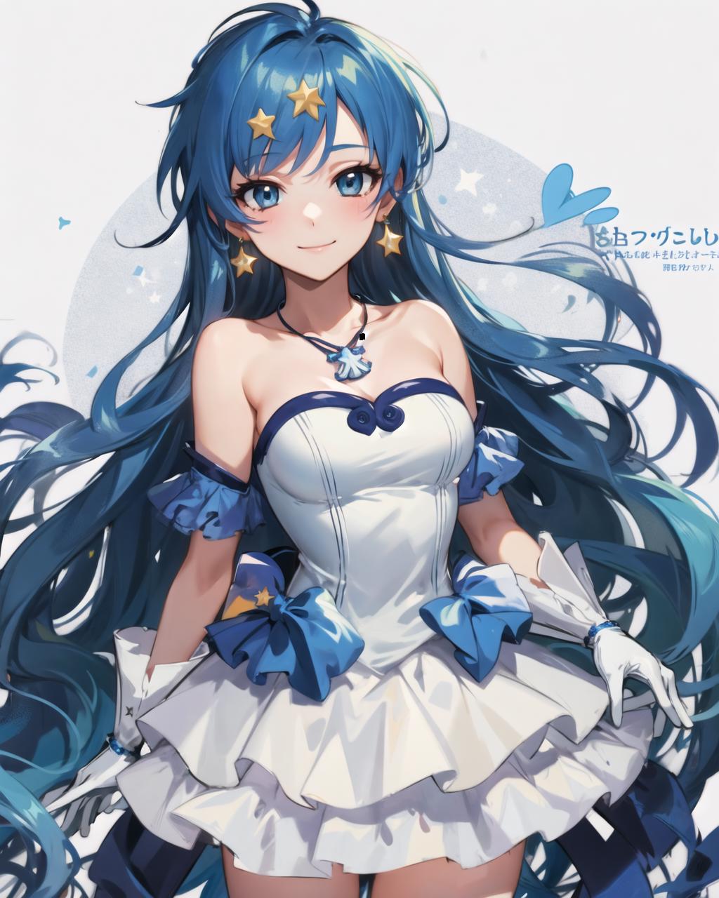 A close up of a woman with long blue hair wearing a dress - SeaArt AI