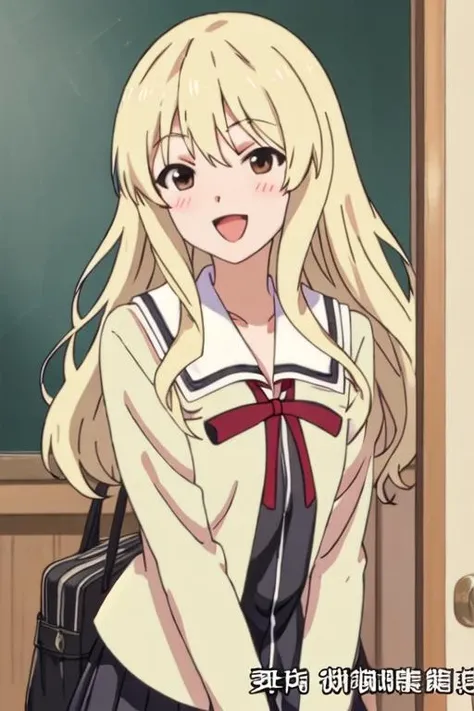 best quality, masterpiece, highres, solo, {sumino_sayaka_ahogirl:1.15}, long_hair, blonde_hair, open_mouth, brown_eyes, blush