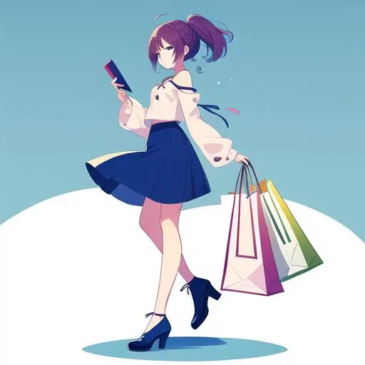 colorful, illustration,2d illustration, abstract,girl,shopping,chart,,clear backgroud <lora:colorillu3:1>