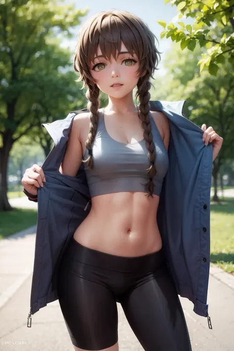 masterpiece, best quality,1girl,open clothes, open jacket, sports bra,(kbxll:0.6)