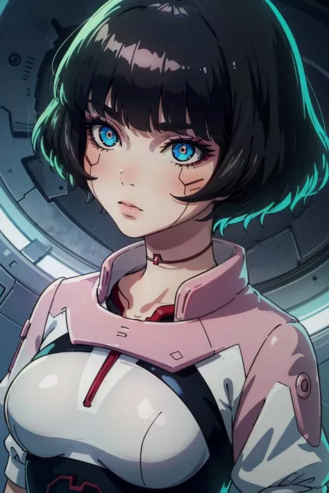((masterpiece, best quality))
<lora:EdgerunnersSasha:0.8>
EdgerunnersSasha, 1girl, black hair, short hair, blue eyes, High angle shot