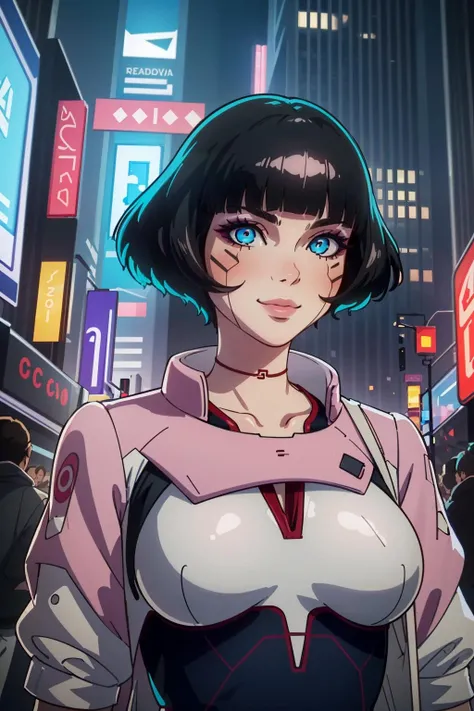 ((masterpiece, best quality))
<lora:EdgerunnersSasha:0.8>
EdgerunnersSasha, 1girl, black hair, short hair, blue eyes, cyberpunk, smile, fantasy, intricate, elegant, highly detailed, digital painting, artstation, concept art, smooth, 8k, sharp focus, illustration, art by artgerm and greg rutkowski and alphonse mucha