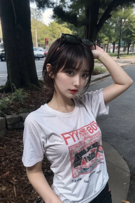 <lora:add_detail:0.8> , a photo of kikigram_97, close up, <lora:kikigram_97-12:0.9>, (intricate details:0.8), (hdr, hyperdetailed:1.2), outdoors, t-shirt,