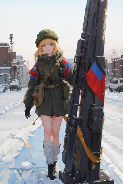 1girl, solo, militaryru, <lora:militarytyan:1>, russian flag, russian flag on dress,
