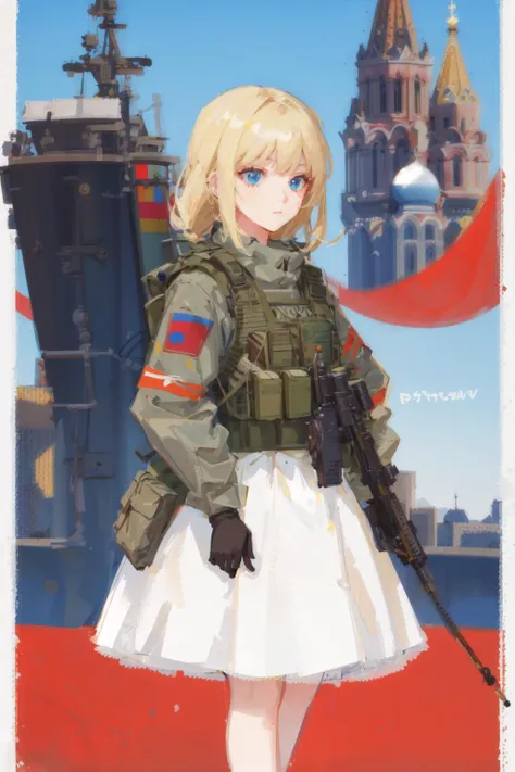 1girl, solo, militaryru, <lora:militarytyan:1>, russianflag on dress, masterpiece,