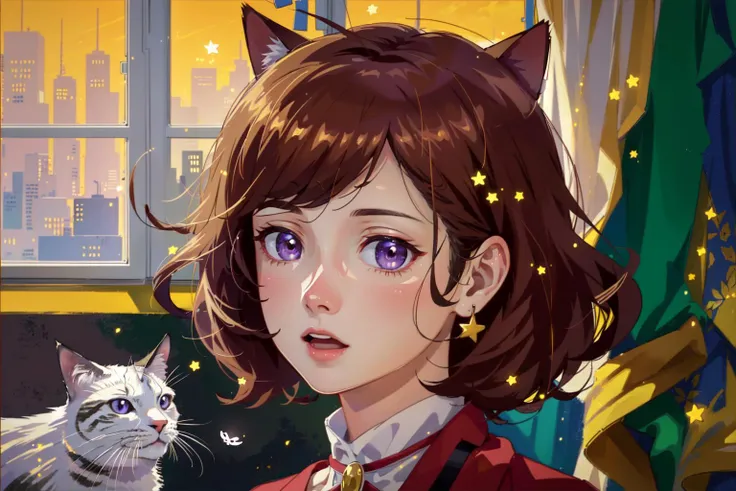 (masterpiece, best quality, ultra-detailed, highres), perfect face,sidelighting, lustrous skin,(bloom), (shine), lighting, ray tracing, sci-fi, solo, , 1girl, open mouth, purple eyes, smile, ghost, cat, bow, simple background, full bodylooking through a window,  depth_of_field,very detailed background, highly detailed background, Masterpiece, Ultra detailed, great composition,Dynamic angle,[Bottle bottom],(close up), extremely handsome, male focus, (masculine),(Highest picture quality), (Master's work),   depth of field, solo, extreme light and shadow, masterpiece, rich in detail, (fine features), (highest quality), (masterpiece), (detailed eyes), (beautiful) detailed,beautiful detailed eyes,(straight-on),(extremely detailed CG unity 8k wallpaper),(masterpiece), (best quality), (ultra-detailed), (best illustration),(best shadow), (neon rim lighting) ,perfect lighting , perfect anatomy , vivid colors, <lora:BeeFusion:1>