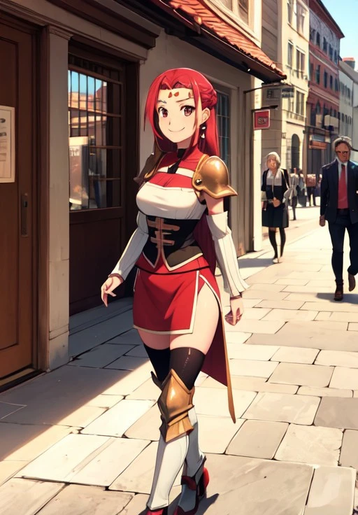 <lora:gate_pcl:0.8>, gate_pcl, smile, walking, medieval city, market, seductive