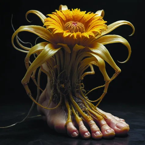 disgusting hellish disturbing strange dutch golden age bizarre mutant flower floral still life with many human toes realistic human toes blossoming everywhere creepy insects very detailed fungus tumor disturbing tendrils bizarre slimy forms sprouting up everywhere by rachel ruysch christian rex van minnen black background chiaroscuro dramatic lighting perfect composition masterpiece high definition 8k 1080 p visionary <lora:add-detail-xl:1.6> LuxTechAI <lora:LuxTechAIv2p:0.7> <lora:SDXL_Black_Sa_May:0.6> Roger Deakins Style <lora:Roger Deakins Style:0.5> DonMPl4sm4T3chXL <lora:DonMPl4sm4T3chXL-000010:0.4> monster <lora:fx-monsters-xl-meatsack:0.3>