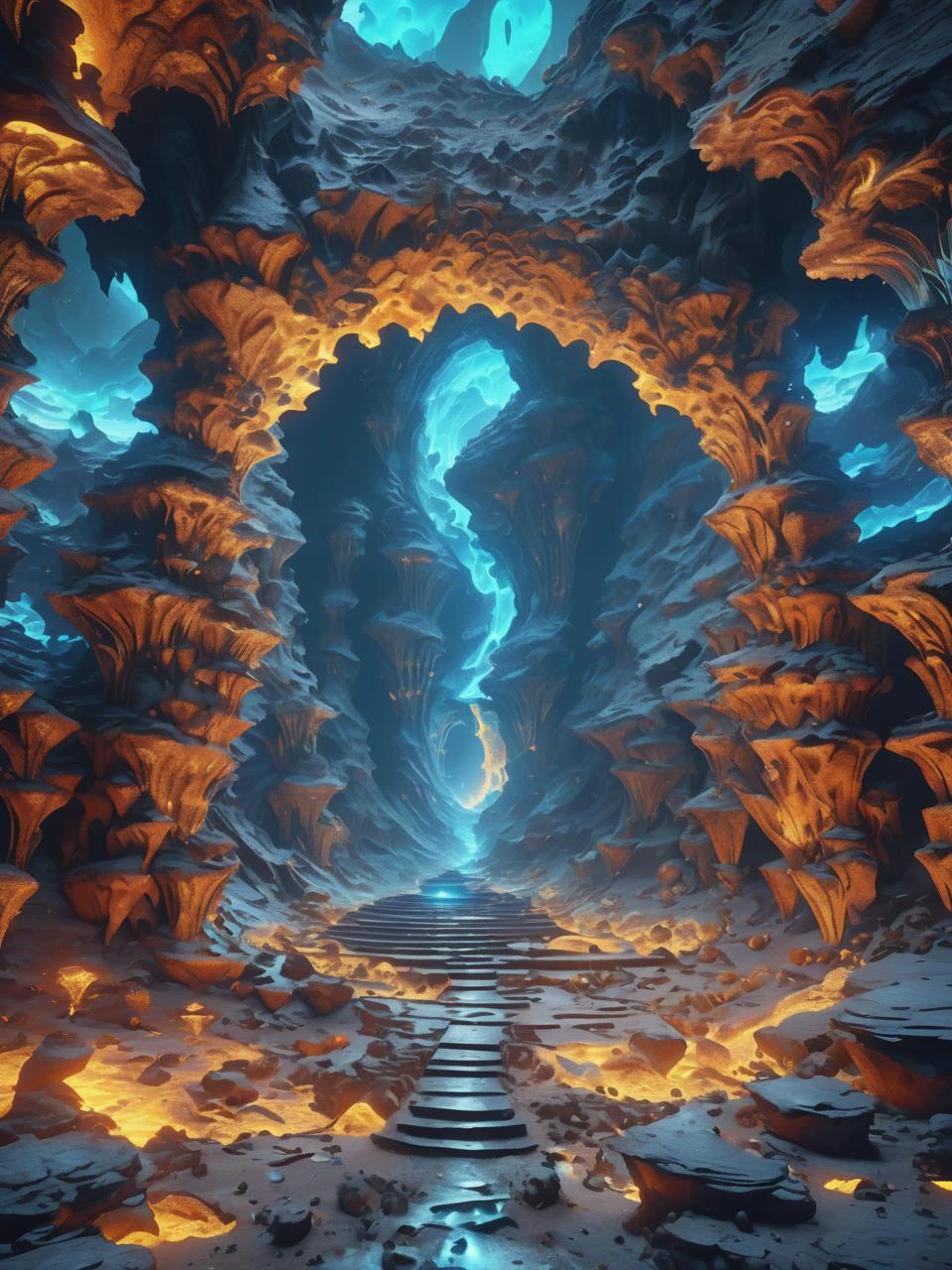 ((best quality)), ((masterpiece)), ((realistic,digital art)), (hyper detailed),DonMPl4sm4T3chXL Plains Tectonic Caves,Nightfall,Eel, octane rendering, raytracing, volumetric lighting, Backlit,Rim Lighting, 8K, HDR, <lora:DonMPl4sm4T3chXL-000010:0.7>