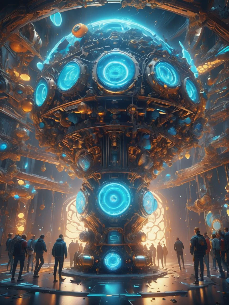 ((best quality)), ((masterpiece)), ((realistic,digital art)), (hyper detailed),DonMPl4sm4T3chXL Vast Rube Goldberg, Status Indicators,Override Controls,Touchpads,Sprockets,Emergency Lights, Moir, Coarse, , octane rendering, raytracing, volumetric lighting, Backlit,Rim Lighting, 8K, HDR, <lora:DonMPl4sm4T3chXL-000010:0.7>