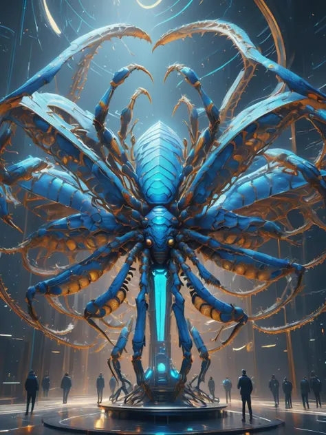 ((best quality)), ((masterpiece)), ((realistic,digital art)), (hyper detailed),DonMPl4sm4T3chXL Big Graceful Creeping Futuristic Arachnid, Scaled Appendages, Trifurcated-Tailed, Prehensile-Tailed, Scales, Celestial Wings,, octane rendering, raytracing, volumetric lighting, Backlit,Rim Lighting, 8K, HDR, <lora:DonMPl4sm4T3chXL-000010:0.7>