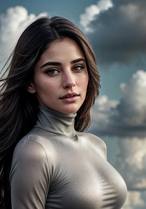beautiful woman (Narg15F4khr101-140:.99), beautiful hair, elegant, ((portrait)), (closeup:1.1), ((from the waist up)), (sunlit city:1.2), (at noon, small clouds:1.5) hair blowing in wind, wind lift, natural skin texture, ((turtleneck leotard with spandex tights:1.2)), 24mm, 4k textures, soft cinematic light, adobe lightroom, photolab, hdr, intricate, elegant, highly detailed, sharp focus, ((((cinematic look)))), soothing tones, insane details, intricate details, hyperdetailed, low contrast, soft cinematic light, exposure blend, hdr, faded,