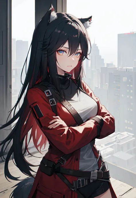 (safe:1.10), best quality, masterpiece, highres, solo, (texas_arknights:1.10), crossed arms, cowboy shot, looking at viewer, 40 <lora:texas_arknights:0.80>