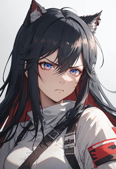 best quality, masterpiece, highres, solo, (texas_arknights:1.10), angry, annoyed, portrait, looking at viewer, 41 <lora:texas_arknights:0.80>