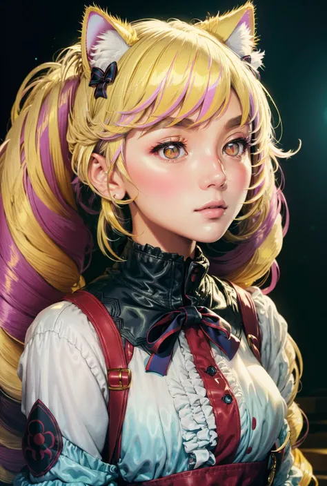 portrait, (masterpiece:1.1), (highest quality:1.1), (HDR:1.0), girl with really wild hair, multicolored hairlighting, (from front:0.6) <lora:rolling eyes:1>
