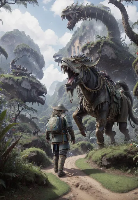 epic angle, close up, photorealistic, crowd around <lora:LongTchi-10:1> LongTchi, adventurer, walking,(jungle background:1.0), (perfect hands:1.2),