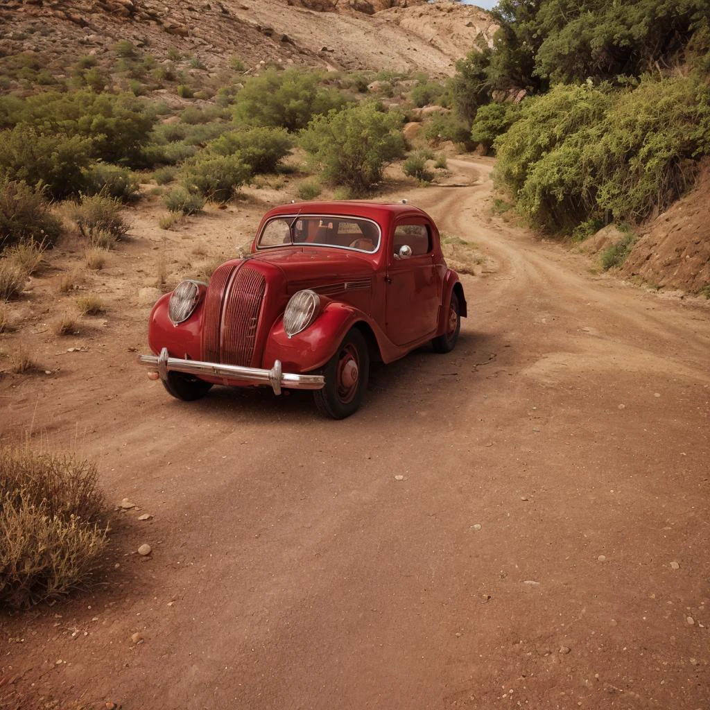 ((masterpiece)) analog photo, cinematic sunrise BREAK
( red car:1.3) , in epic desert landscape, <lora:skoda-popular-mc2b:0.75> BREAK
sandstone old valley, aztec pyramid <lora:sandstoneold:0.3>