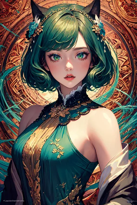 (masterpiece, top quality, best quality, official art, beautiful and aesthetic:1.2),
cateyes,1girl, solo,upper body,green eyes,
extreme detailed,highest detailed, optical mixing, playful patterns, lively texture, unique visual effect