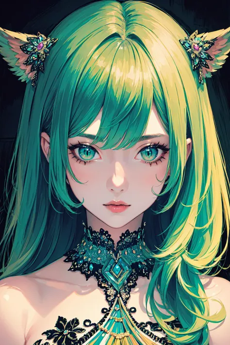 (masterpiece, top quality, best quality, official art, beautiful and aesthetic:1.2),
cateyes,1girl, solo,upper body,green eyes,
extreme detailed,highest detailed, optical mixing, playful patterns, lively texture, unique visual effect
