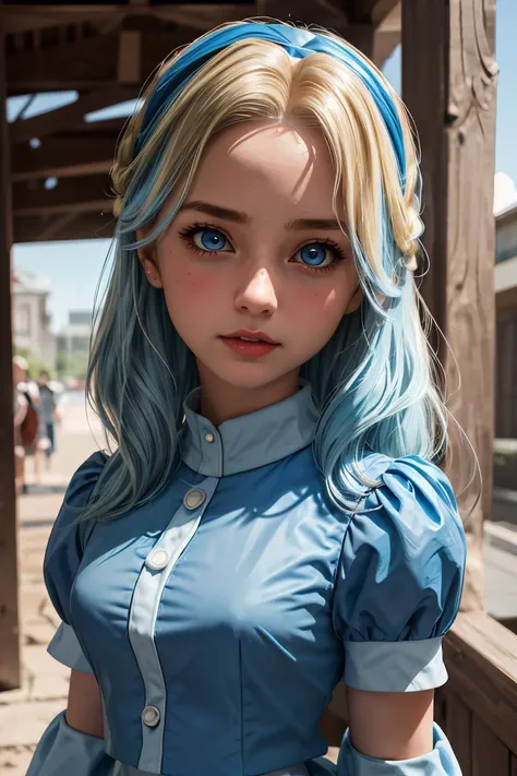 (masterpiece, best quality),1girl, <lora:maria_robotnik-v2:1> mariarobotnik, long hair, blonde hair, blue hair, hairband, blue dress, puffy sleeves