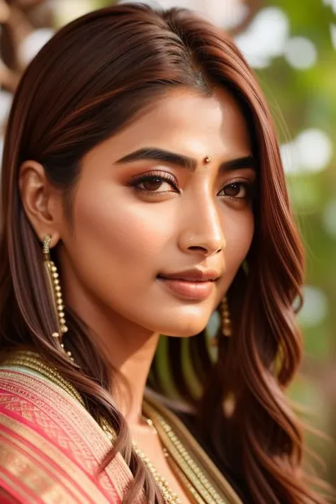 high quality photo of a 30-year-old poojah woman , detailed face, Sony A7s3 Camera, Sigma Art 1.2 85MM lens, cinamatic lighting, <lora:poojah:1>