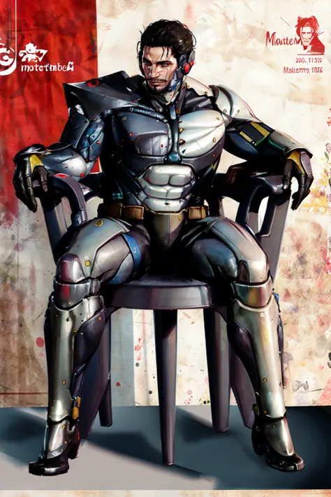Highly detailed, High Quality, Masterpiece, beautiful, <lora:Chair:0.7>, motivatedchair, Jetstream Sam, facial hair, male focus, beard, cyborg, <lora:Char_MGR_JetstreamSam:0.8>, (detailed face and eyes:1.3)