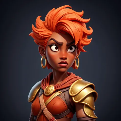 1girl, genasi warrior <lyco:genasi:0.9>, Arabian girl, full body, orange hair, fiery hair, fierce features, small breasts, dark skin, highly detailed, bronze armor, gold earrings, absurdres, UHD, 4k, masterpiece, <lora:add_detail:0.65>, fantasy art