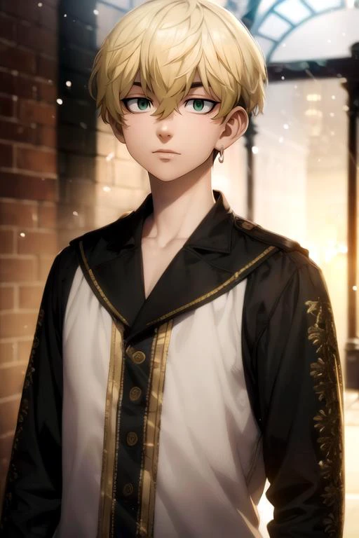 photorealistic, (4k), depth of field, (Masterpiece), (realistic skin texture), extremely detailed, intricate, hyper detailed, high resolution, professional photography, bokeh, depth of field, sharp detail, best quality, , 1boy, solo, male focus, <lora:chifuyu_matsuno:0.8>, chifuyu_matsuno, blonde hair, green eyes, short hair, hair between eyes, , , , , medieval costume, Xanadu: A magical kingdom ruled by a wise and benevolent queen, 16k resolution