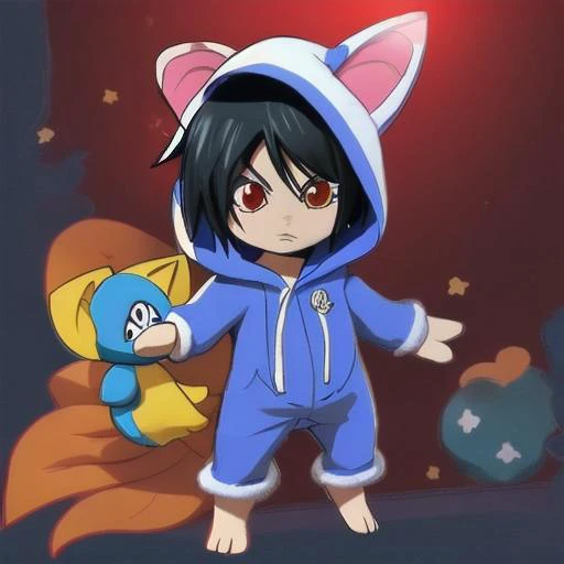 3dcharacter, 3dcutecharacter, chibi, 1boy, sebastian_michaelis, black hair, red eyes, (Meowstic, Meowstic_male:1.1), cosplay, (kigurumi, onesie:1.1), hood up, bedtime, 's bedroom, barefoot, (dim lighting:1.1), comfy, cozy, warm. <lora:143833-Sebastian_Michaelis:1.1> <lora:111323-Meowstic_male:0.7>
