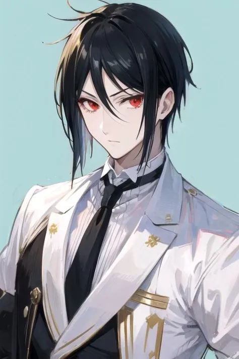 masterpiece, best quality, illustration, 1boy, solo, male focus, looking at viewer, upper body, , , , <lora:sebastian_michaelis:0.70>, sebastian_michaelis, black hair, red eyes, renaissance costume, ,