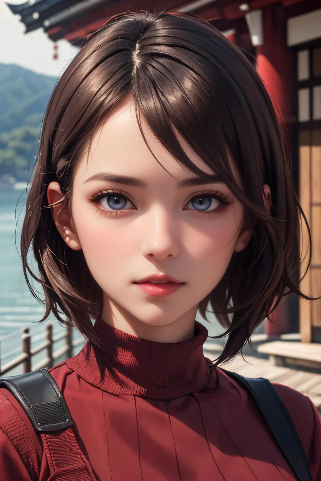 (ultra realistic,32k, masterpiece:1.2),(high detailed skin:1.1),( high quality:1.1),
detailed hair,
intricate detail,
(detailed realistic background:1.3),
realistic lighting,
[cinematic lighting|sunset lighting],
masterpiece,
high quality,
32k,
hyperrealism,
soothing tones,
muted colors,
high contrast,
soft light,
sharp,
artistic photoshoot,
<lora:lora_perfecteyes_v1_from_v1_160:0.8> , perfecteyes eyes,
senior,cute,slender,european, eyes,pale cheeks,square face shape with angular jaw,natural "no-makeup" makeup,detailed hair,small breasts,
<lora:RB_School_Dress_By_Stable_Yogi:0.8> School Dress, thighhighs, plaid pleated mini skirt, red sweater, turtleneck,
charcoal fine straight hair,
Discover the architectural beauty of the Itsukushima Shrine on Miyajima Island, known for its iconic floating torii gate, traditional buildings, and stunning seaside setting
