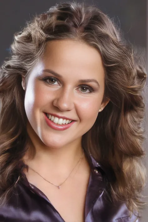 Hyperrealistic art of Photorealism <lora:LindaBlairSDXL-000008:1>, (upper-body photo:1.1) of 30 yo LindaBlairSDXL in satin shirt, medium wavy hair, innocent cheerful expression, Photorealism, often for highly detailed representation, photographic accuracy, or visual illusion., Extremely high-resolution details, photographic, realism pushed to extreme, fine texture, incredibly lifelike