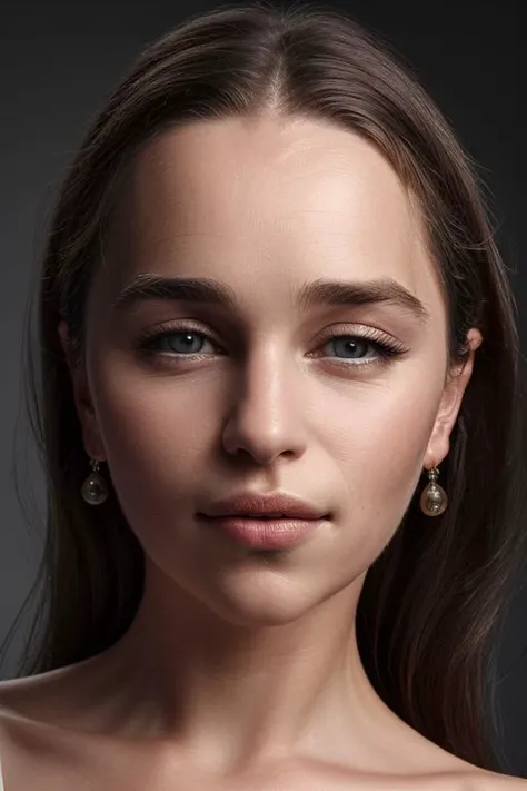 (close-up:1.0) portrait of (young:1.0) sks woman, (oiled shiny skin:1.0), (subtle profile angle:1.0),
(8k uhd:1.0), (best quality:1.0), (masterpiece:1.0), (sharp focus:1.0), (simple-grey-backdrop:1.1),
 <lora:CR-Emilia-Clarke-small-v1-malcolmrey:0.8>