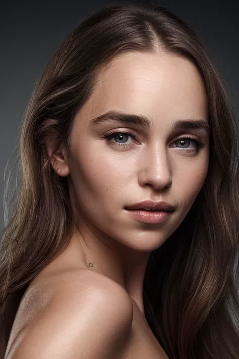 (close-up:1.0) portrait of (young:1.0) sks woman, (oiled shiny skin:1.0), (subtle profile angle:1.0),
(8k uhd:1.0), (best quality:1.0), (masterpiece:1.0), (sharp focus:1.0), (simple-grey-backdrop:1.1),
<lora:CR-Emilia-Clarke-small-v1-malcolmrey:0.8>