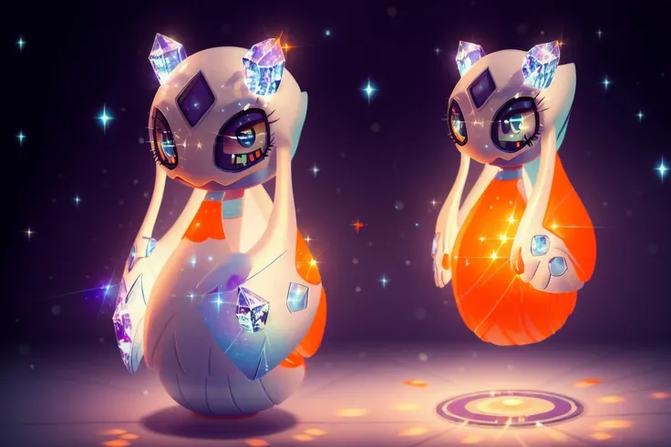 masterpiece, best quality, realistic, (wide-angle),(solo), (froslass), (pokemon), wide hips, thick thighs, female, long dress, cute, crystal (orange:1.3) dress, night, shining moon light, clear image, cosmic stars, nebula in the sky, bioluminescent details <lora:froslass_000008:1> <lora:glassHairWIPRead_v1:0.7>