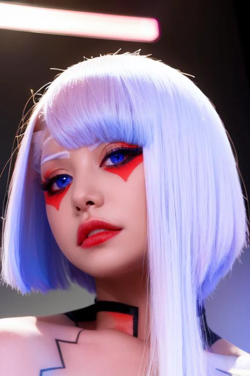 mxj,blue eyes,Red eye makeup,