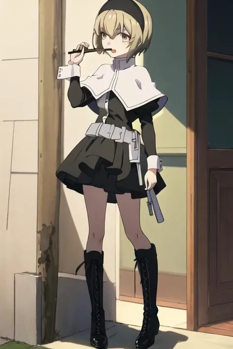 (Masterpiece, best quality, intricate details, 1sologirl) iron collar, arms behind back, iron cuffs, shackles, leather collar choker neck bell, bound ((standing by wooden pole:1.2)) ((female Black Dark skin Gyaru)) show entire body frontal position, feet in view, realistic, gorgeous 16y.o. darkest skinned mixed race female, black African, transparent black pantyhose, legs open, museum,barefoot no shoes, looking to viewer straight symmetrical, white silver long hair