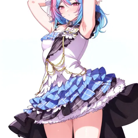<lora:btbs:1> <lora:RainbowHairV1:0.4>1girl,rainbow hair,btbs,arms behind head,detailed skin,blush,masterpiece,best quality