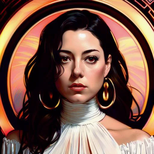 Perfectly-centered close up portrait-photograph of a real life aubreyplazav1-7375 wearing a shining red dress, descending from heaven, lifelike, super highly detailed, professional digital painting, artstation, concept art, Photorealism, HD quality, 8k resolution, beautiful, cinematic, art by artgerm and greg rutkowski and alphonse mucha and loish and WLOP