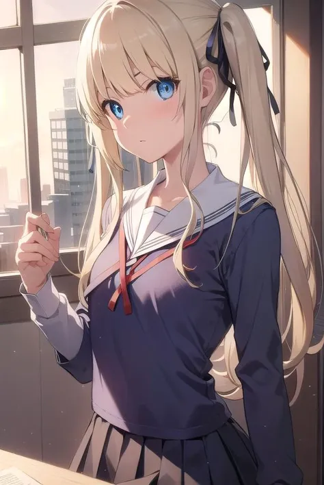 eririspencer, <lora:eriritest:1>,
eriri sawamura spencer, blonde hair, blue eyes, blunt bangs, hair ribbon, hime cut, long hair, twintails, (small breast:1.2),
BREAK black ribbon, black skirt, black thighhighs, pleated skirt, ribbon, school uniform, skirt, zettai ryouiki,
BREAK looking at viewer,
BREAK indoors, classroom,
BREAK <lora:GoodHands-vanilla:1>, (masterpiece:1.2), best quality, high resolution, unity 8k wallpaper, (illustration:0.8), (beautiful detailed eyes:1.6), extremely detailed face, perfect lighting, extremely detailed CG, (perfect hands, perfect anatomy),