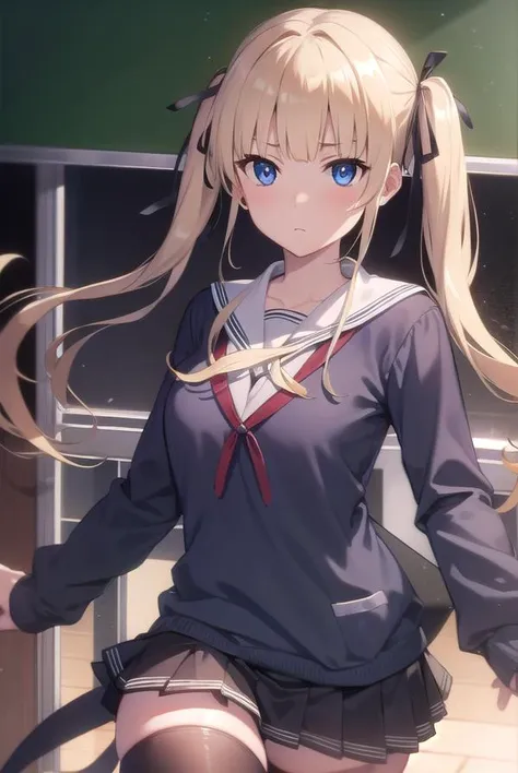 eririspencer, <lora:eriritest:1>,
eriri sawamura spencer, blonde hair, blue eyes, blunt bangs, hair ribbon, hime cut, long hair, twintails,
BREAK black ribbon, black skirt, black thighhighs, pleated skirt, ribbon, school uniform, skirt, zettai ryouiki,
BREAK looking at viewer,
BREAK indoors, classroom,
BREAK <lora:GoodHands-vanilla:1>, (masterpiece:1.2), best quality, high resolution, unity 8k wallpaper, (illustration:0.8), (beautiful detailed eyes:1.6), extremely detailed face, perfect lighting, extremely detailed CG, (perfect hands, perfect anatomy),