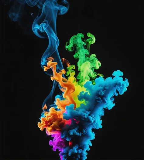 Black background with smoke in spotlight, vibrant, Colorful gradient splash, hd, 4k, high-quality, highly detailed, photorealistic, RAW, high quality, dynamic lighting, sharp focus, ultra realistic, masterpiece