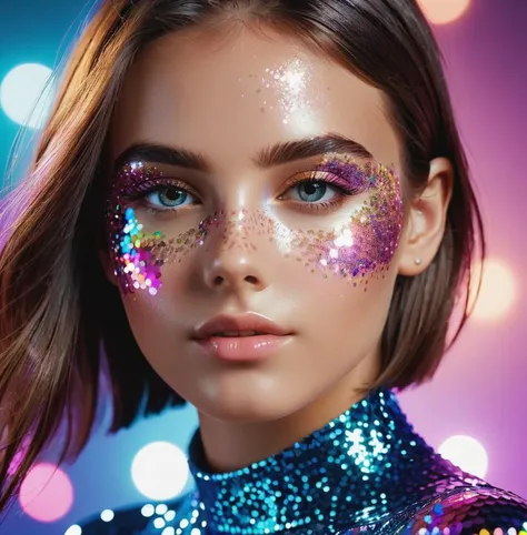 photo, 8k portrait 1girl, glitter, high_resolution, detailed, portrait, shiny skin, multicolor,