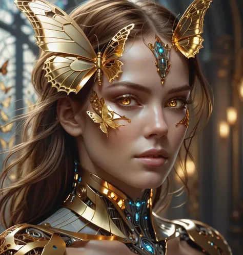 photo, 8k portrait of beautiful cyborg with brown hair, intricate, elegant, highly detailed, majestic, digital photography, art by artgerm and ruan jia and greg rutkowski surreal painting gold butterfly filigree, broken glass, (masterpiece, side lighting, finely detailed beautiful eyes: 1.2), hdr, realistic, high definition<lora:ornate:1.99>
