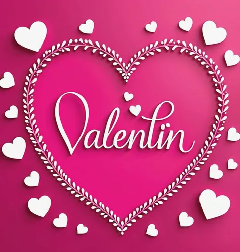 The name "Valentin" written in several languages ââin pink colours with hearts around it