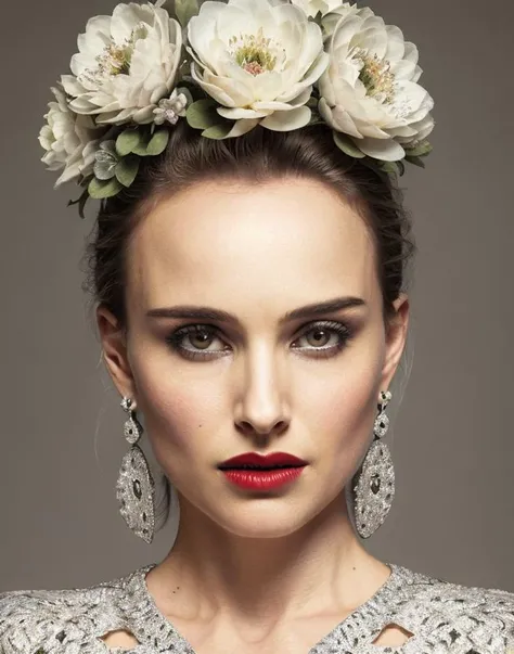 <lora:Natalie_Portman:0.85>(actress model), (masterpiece, realistic:1.3), (extremely intricate:1.2), (photorealistic:1.4), (extremely delicate), (ultra realistic:1.3), (intricately detailed full body), (modelshoot style), (full body photo of the most beautiful artwork in the world), hyper-realistic photography, extremely detailed CG unity 8k wallpaper, UHD, HDR, RAW photo, DSLR, A dynamic composition of intersecting lines and geometric shapes, suggesting a sense of order and balance, Within a hidden enclave, a botanical masterpiece blooms, its meticulously arranged flowers a testament to nature's artistry, Topaz, Subtle luster that imparts a delicate and understated glow, Seductress, Petite, Lean, fit, Designer earrings, perfect model understated lipstick
